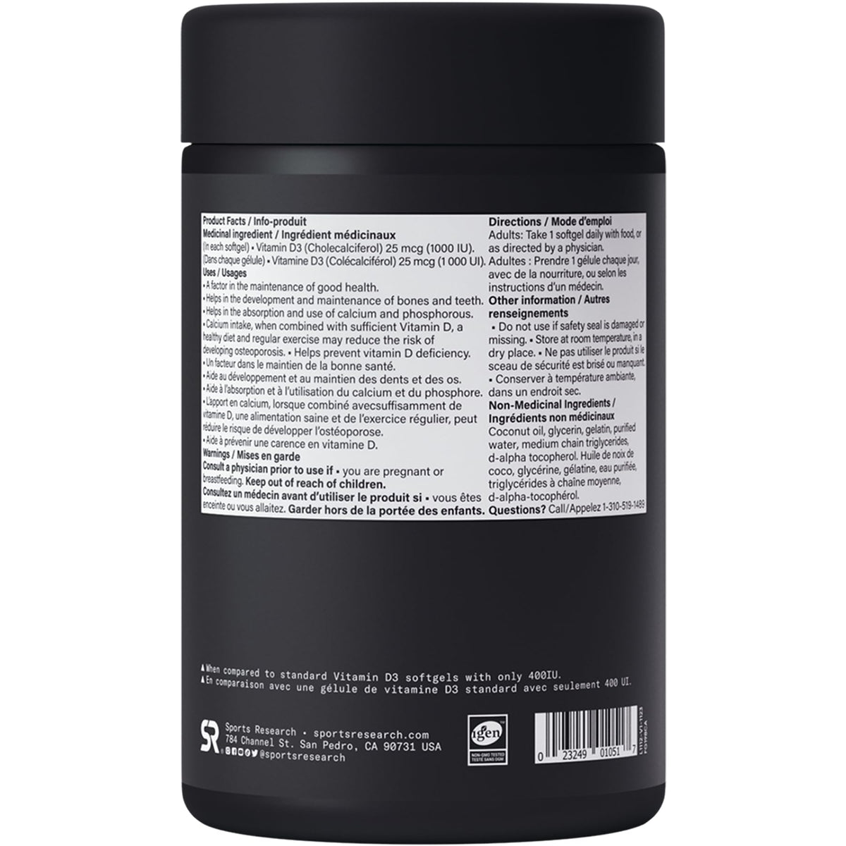 Sports Research® Vitamin D3 1,000 IU with Coconut Oil - Vitamin D for Strong Bones, Teeth, and Maintenance of Good Health - Non-GMO, Gluten & Soy Free - 360 Liquid Softgels 🍁 All In One Marketplace Canada