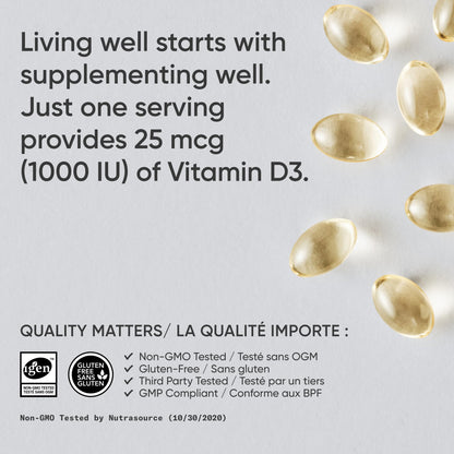 Sports Research® Vitamin D3 1,000 IU with Coconut Oil - Vitamin D for Strong Bones, Teeth, and Maintenance of Good Health - Non-GMO, Gluten & Soy Free - 360 Liquid Softgels 🍁 All In One Marketplace Canada