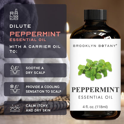 Brooklyn Botany Peppermint Essential Oil - Huge 118 ml - 100% Pure and Natural - Premium Grade with Dropper - for Aromatherapy and Diffuser 🍁 All In One Marketplace Canada