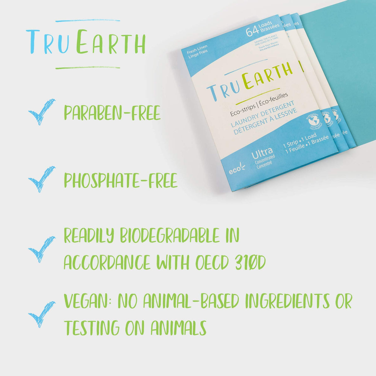 Tru Earth Compact Dry Laundry Detergent Sheets - Up to 128 Loads (64 Sheets) - Paraben-Free - Original Eco-Strip Liquidless Laundry Detergent, Laundry Sheets - Fresh Linen 🍁 All In One Marketplace Canada