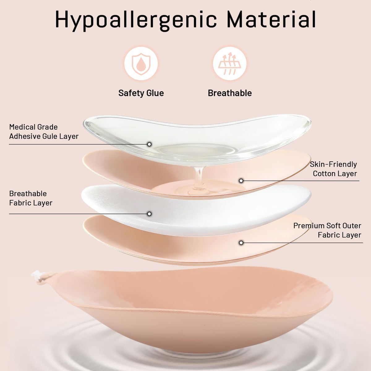 GKHWON Adhesive Bra Strapless Backless Invisible Push Up Sticky Bra with Silicone Nipple Covers Reusable Beige+Black A 🍁 All In One Marketplace Canada
