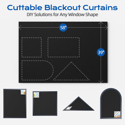 Blackout Curtains for Bedroom, 39" x 58" Portable Blackout Blinds with 20 Sets Hooks & Loops Strips for 100% Blackout Window Film, Temporary Blackout Shades for Windows Cover Nursery Travel RV- Black 🍁 All In One Marketplace Canada