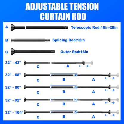 Ausemku Shower Curtain Rod Tension - 32-80 Inch Never Rust Non-Slip Spring Tension Curtain Rod No Drilling Stainless Steel Curtain Rod Use Bathroom Kitchen（Black） 🍁 All In One Marketplace Canada
