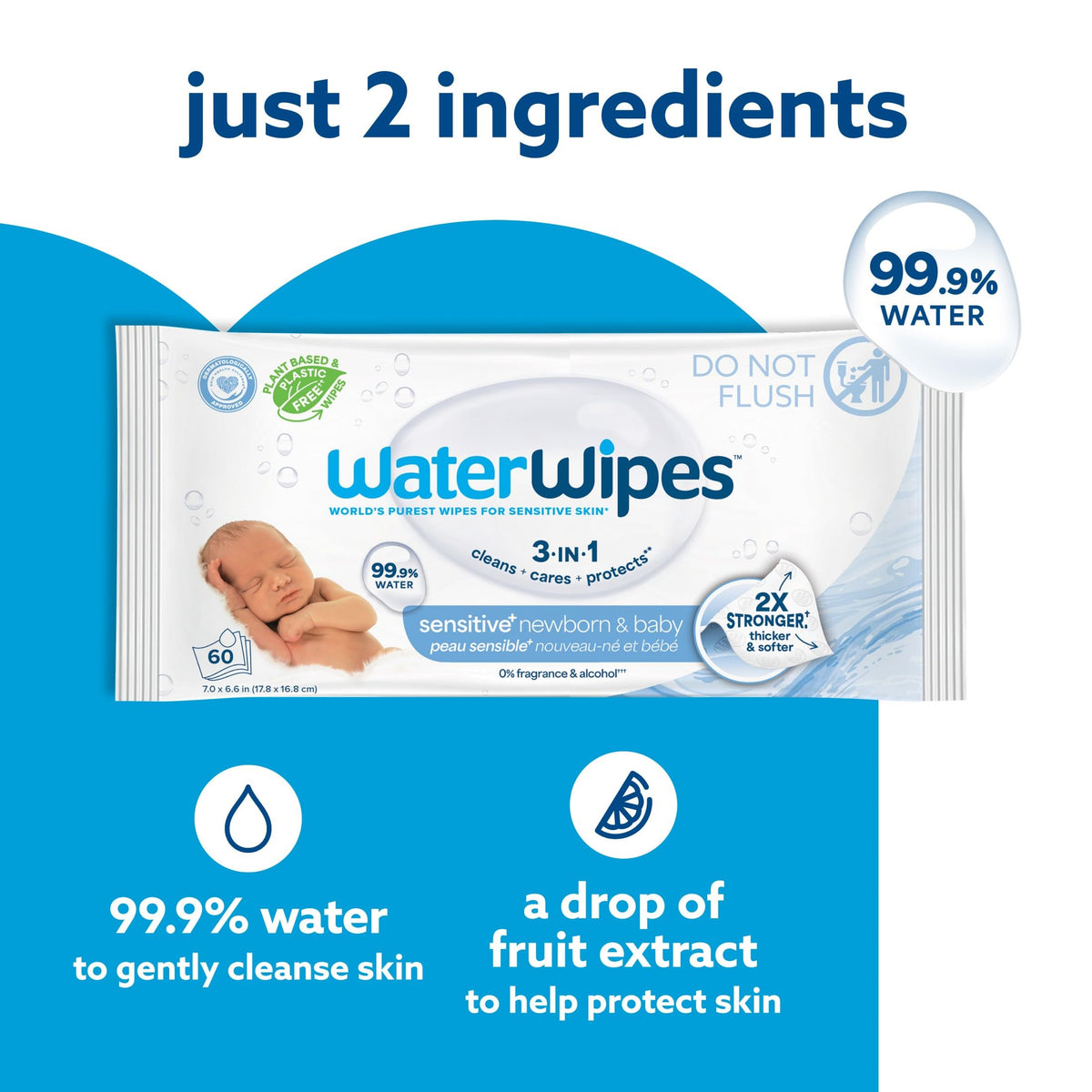 WaterWipes Sensitive+ Newborn & Baby Wipes, 3-In-1 Cleans, Cares, Protects, 99.9% Water, Unscented & Hypoallergenic, 540 Count (9 Packs) 🍁 All In One Marketplace Canada