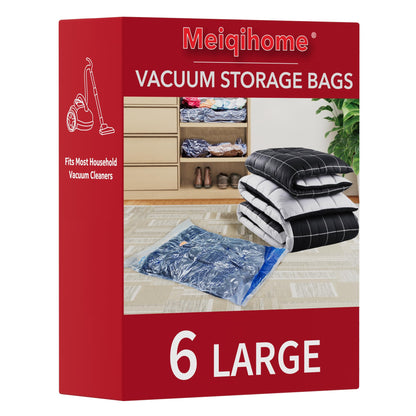Vacuum Storage Bags 6 Large, Space Saver Sealer Bags, Airtight Compression Bags for Clothes, Pillows, Comforters, Blankets, Bedding 🍁 All In One Marketplace Canada