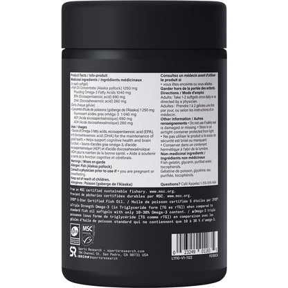 Sports Research Triple Strength Omega 3 Fish Oil - Burpless Fish Oil Supplement w/EPA & DHA Fatty Acids from Wild Alaskan Pollock - Heart, Brain & Immune Support for Men & Women - 1250 mg, 90 ct 🍁 All In One Marketplace Canada