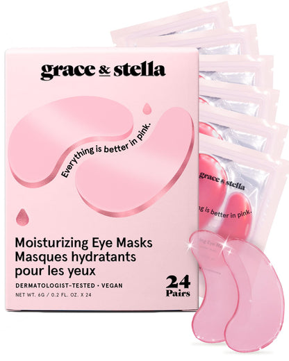 grace & stella Award Winning Under Eye Mask - Gifts for Her - Birthday Gifts for Women - Gel Eye Patches for Dark Circles, Puffy Eyes, Wrinkles, Undereye Bags - Self Care Gifts (24 Pairs, Pink) 🍁 All In One Marketplace Canada