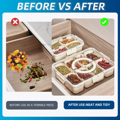 Pure Future Snackle Box Container with Handle - 8 Compartment Divided Serving Tray with Lid - Crystal Clear Charcuterie Box for Travel, Parties, Movie Nights & Daily Snacks (Hand Wash Only) 🍁 All In One Marketplace Canada