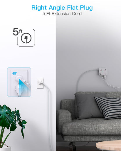 Surge Protector Power Bar - 8 Outlets 4 USB Charging Ports(2 USB C), Power Strip with 5Ft Braided Extension Cord, Flat Plug, Wall Mount Desk USB C Charging Station for Home Office College Essentials 🍁 All In One Marketplace Canada