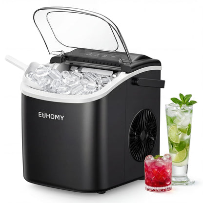 EUHOMY Countertop Ice Maker Machine with Handle, 26.4lbs Per Day, 9 Ice Cubes Ready in 6 Mins, Auto-Cleaning Portable Ice Maker with Basket and Scoop, for Home/Kitchen/Camping/RV (Black) 🍁 All In One Marketplace Canada