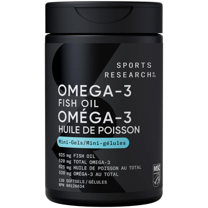 Sports Research® Fish Oil Mini-Softgels - Easy to Swallow Omega-3 Fatty Acids from Wild Caught Alaska Pollock Supporting Brain & Heart Health - 625mg, 120 Capsules 🍁 All In One Marketplace Canada