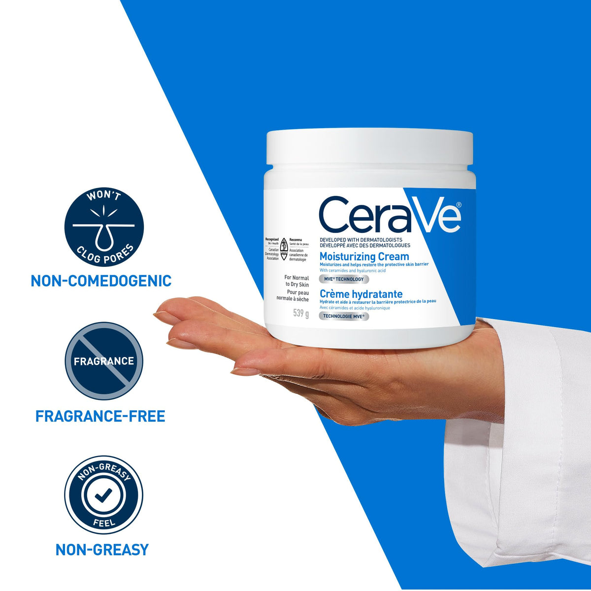 CeraVe Moisturizing Cream, Daily Face, Hands, & Body Cream Moisturizer for Dry Skin With Hyaluronic Acid and Ceramides for Women and Men. Sensitive skin, Oil-free, Non-comedogenic, Fragrance-Free, 539 Grams 🍁 All In One Marketplace Canada