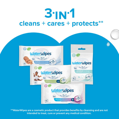 WaterWipes Sensitive+ Newborn & Baby Wipes, 3-In-1 Cleans, Cares, Protects, 99.9% Water, Unscented & Hypoallergenic, 300 Count (5 Packs) 🍁 All In One Marketplace Canada