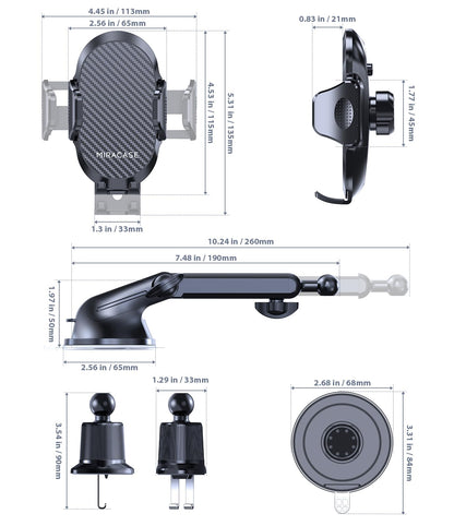 Miracase [2026 Upgraded Strong Military Grade Suction Cup] Car Phone Holder for Cars Dashboard Windscreen Air Vent Desk, 4 in 1 Mobile Phone Mount Automobile Cradle Stand for All Smartphones 🍁 All In One Marketplace Canada
