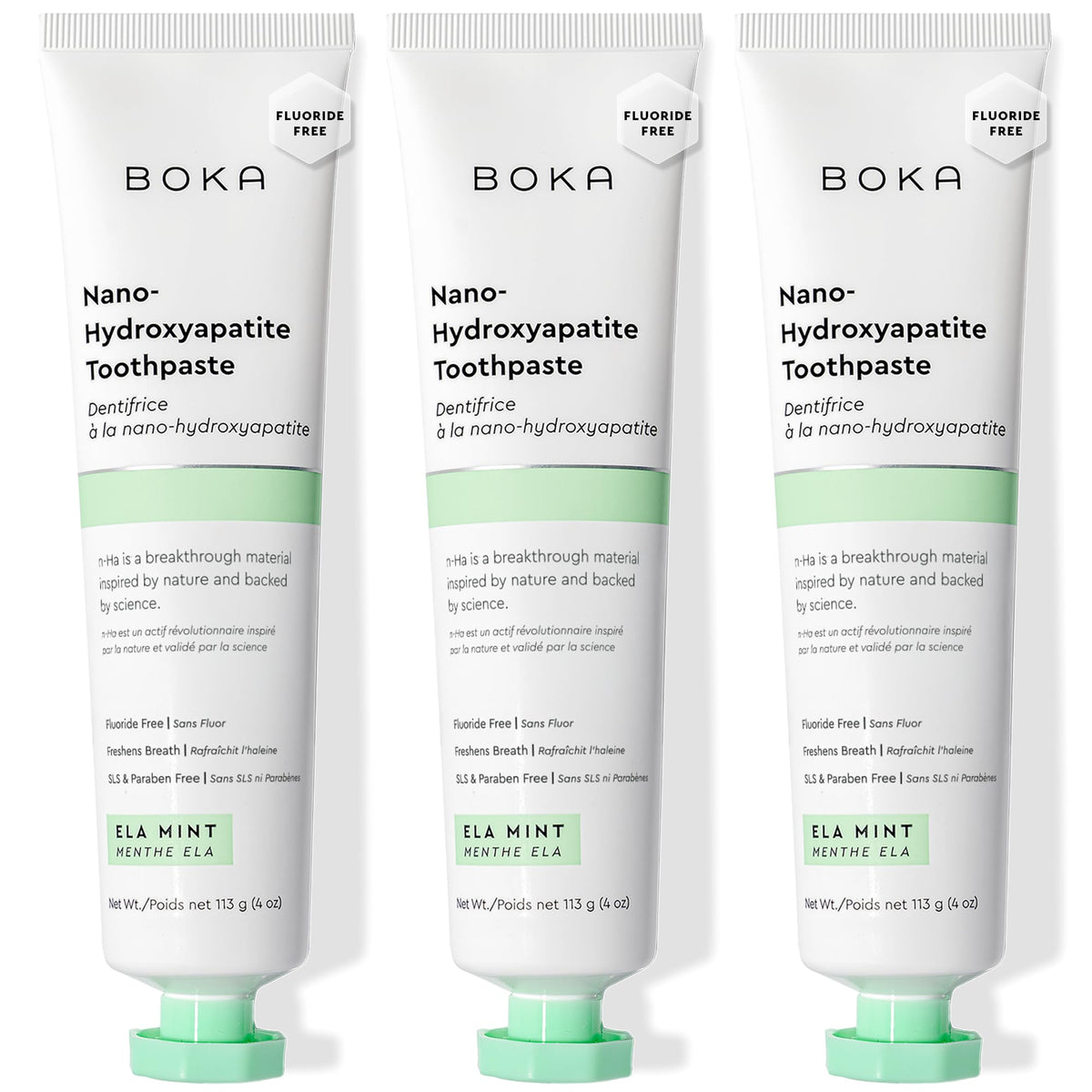 Boka Fluoride Free Toothpaste, Nano Hydroxyapatite Toothpaste, Appropriate for Sensitive Teeth - for Adult Oral Care - Ela Mint Flavor, 4 Fl Oz (113g) 3Pk 🍁 All In One Marketplace Canada