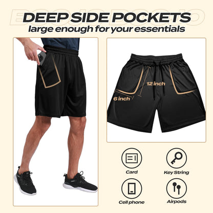 BOOJO 5 Pack Athletic Gym Mens Shorts - Workout Black Quick Dry Basketball Shorts with Pockets for Running Casual Activewear 🍁 All In One Marketplace Canada
