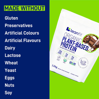 LEANFIT ORGANIC PLANT-BASED PROTEIN, Natural Chocolate - Vegan, Soy Free, Gluten Free, Dairy Free, Sugar Free - 21g Protein, 40 Servings, 1.5kg Bag 🍁 All In One Marketplace Canada