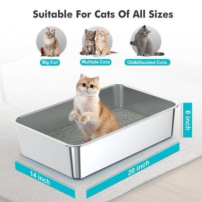 ZuHucpts Stainless Steel Cat Litter Box, Large Metal Litter Pan for Cats (20" Lx14 Wx6 H) 🍁 All In One Marketplace Canada