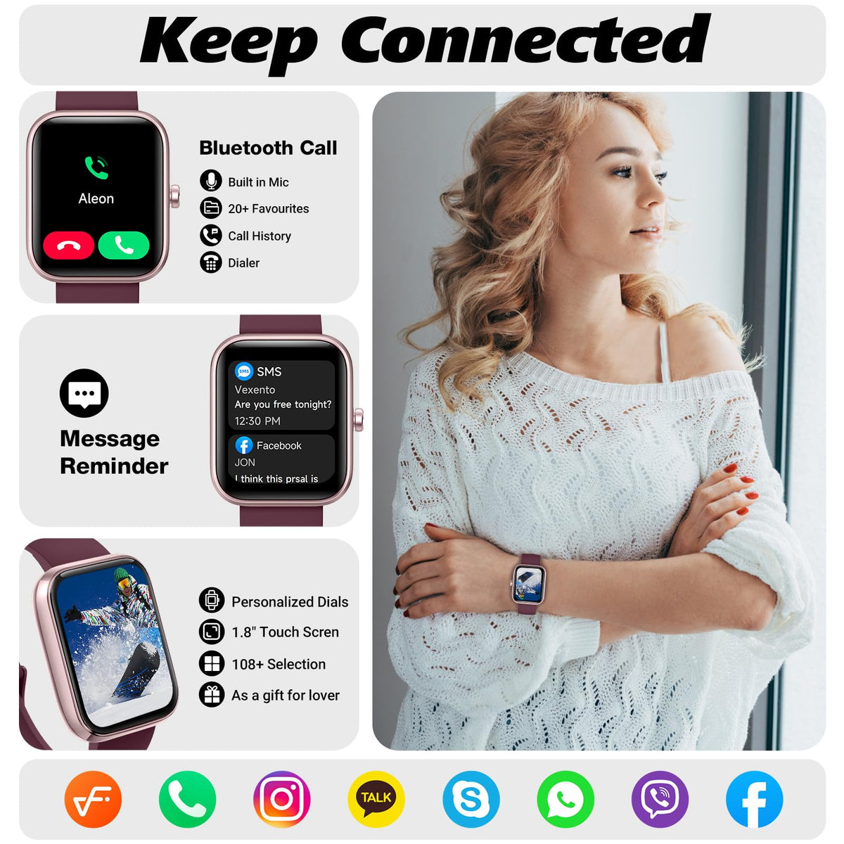 Smart Watch for Men Women with Bluetooth Call, Alexa Built-in, Heart Rate & Sleep Monitor, 1.83" DIY Dial Fitness Watch with 100+ Sport Modes, IP68 Waterproof, Compatible with Android iOS 🍁 All In One Marketplace Canada