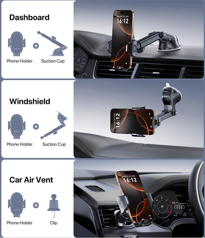 Miracase [2026 Upgraded Strong Military Grade Suction Cup] Car Phone Holder for Cars Dashboard Windscreen Air Vent Desk, 4 in 1 Mobile Phone Mount Automobile Cradle Stand for All Smartphones 🍁 All In One Marketplace Canada