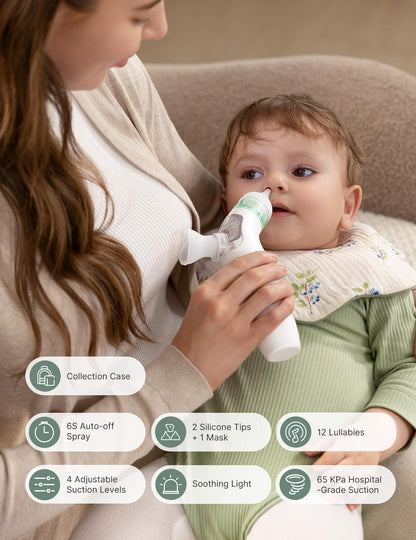 Momcozy BreezyClear™ Spray and Suction 2-in-1 Electric Nasal Aspirator for Baby, 4 Adjustable Suction Levels up to 65kPa Hospital-Grade, Quiet & Portable Nose Cleaner with Soothing Light & Music 🍁 All In One Marketplace Canada
