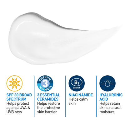 CeraVe Facial Moisturizer with SPF 30. Face Sunscreen Lotion with Hyaluronic Acid, Niacinamide & Ceramides for Women & Men. Oil-free, normal to dry skin. Verified Extended Use Date, Travel Size 89ML 🍁 All In One Marketplace Canada