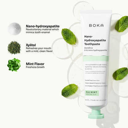 Boka Fluoride Free Toothpaste, Nano Hydroxyapatite Toothpaste, Appropriate for Sensitive Teeth - for Adult Oral Care - Ela Mint Flavor, 4 Fl Oz (113g) 3Pk 🍁 All In One Marketplace Canada