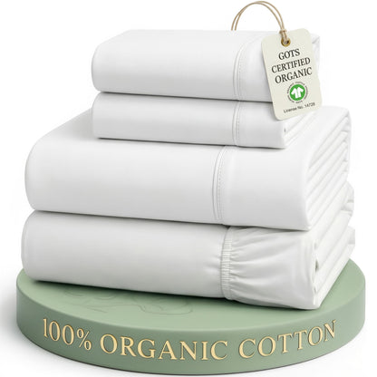 Lane Linen 100% Organic Cotton Queen Sheet Set, 4-Piece Percale Bed Sheets for Queen Bed - Soft, Breathable, Hypoallergenic, Deep Pocket Fits Mattress Up to 15" Deep, Hotel Quality Sheets - White 🍁 All In One Marketplace Canada
