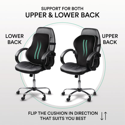 ObusForme Memory-Foam Lumbar Pillow Back Cushion – Dual-Strap Support for Office Chair, Car Seat & Gaming Chair, Breathable Washable Cover, Reversible Upper/Lower-Back Design, Black
