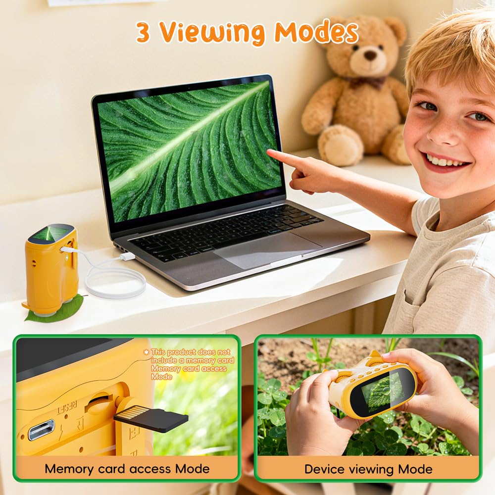 Temodu 2-in-1 Kids Microscope Telescope, 2.0" 1000X Digital Microscope for Kids, HD Portable Education Telescope for Kids Birthday Festival Gift, Science Fun Toys for Children Age 4-12 (Yellow) 🍁 All In One Marketplace Canada