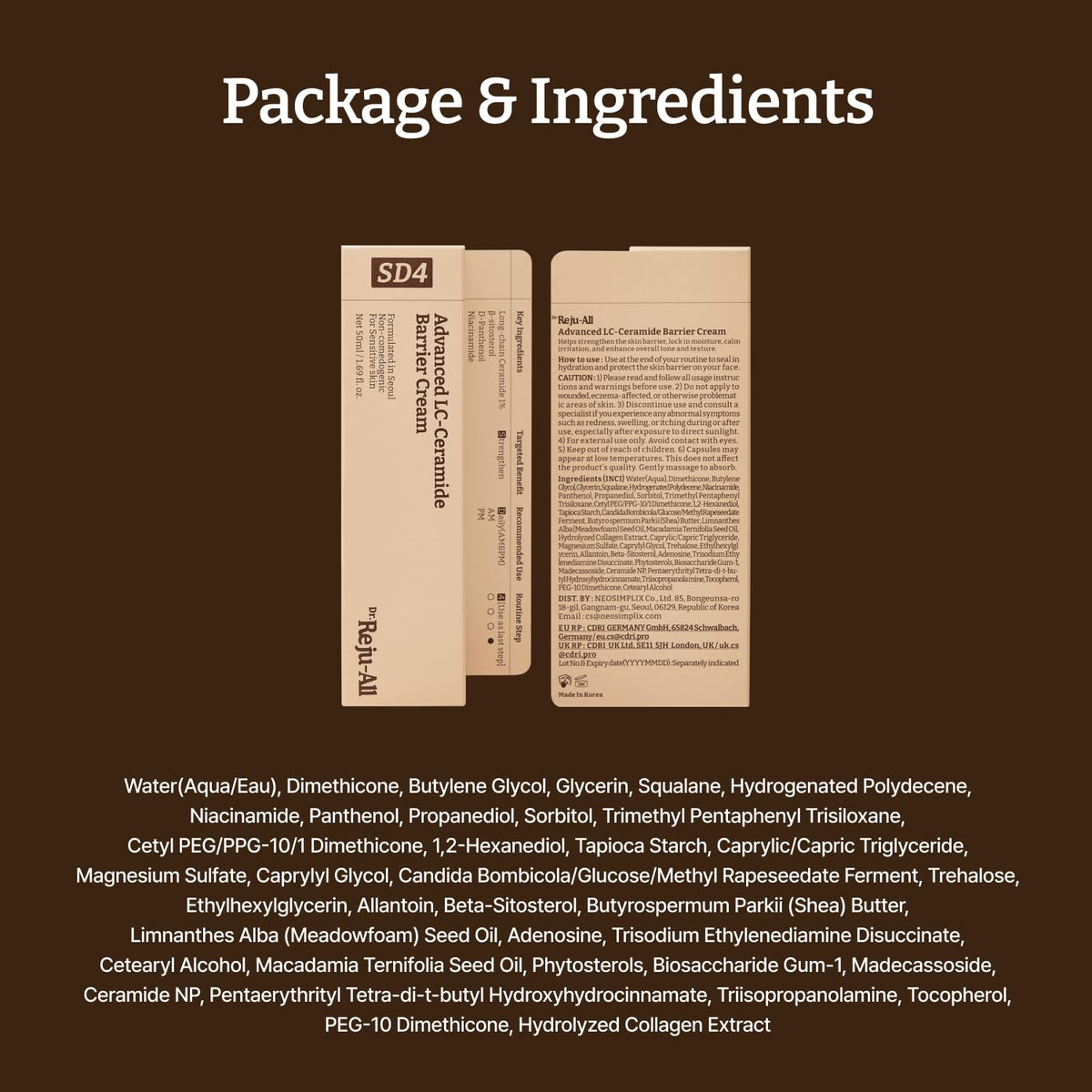 Dr. Reju-All Advanced LC-Ceramide Barrier Cream - Patented Long Chain Ceramide Deep Hydration - Lightweight Korean Face Moisturizer for Strengthening Skin Barrier - 50ml 🍁 All In One Marketplace Canada