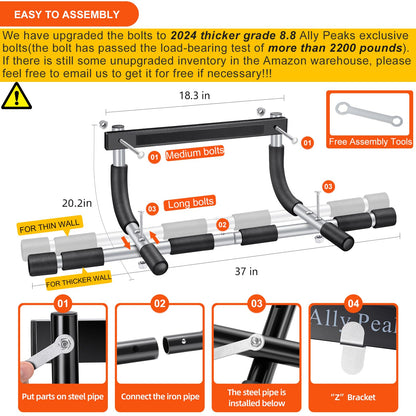 ALLY PEAKS Pull Up Bar Thickened Steel Pipe Super Heavy Duty Steel Frame Upper Workout Bar| Multi-Grip Strength for Doorway | Indoor Chin-Up Bar Fitness Trainer for Home Gym Max Limit 440 lbs 🍁 All In One Marketplace Canada