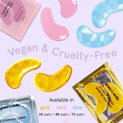 grace & stella Award Winning Under Eye Mask - Travel Essentials - Birthday Gifts for Women - Gel Eye Patches for Dark Circles, Puffy Eyes, Wrinkles, Undereye Bags - Vegan - Self Care (48 Pairs, Gold) 🍁 All In One Marketplace Canada