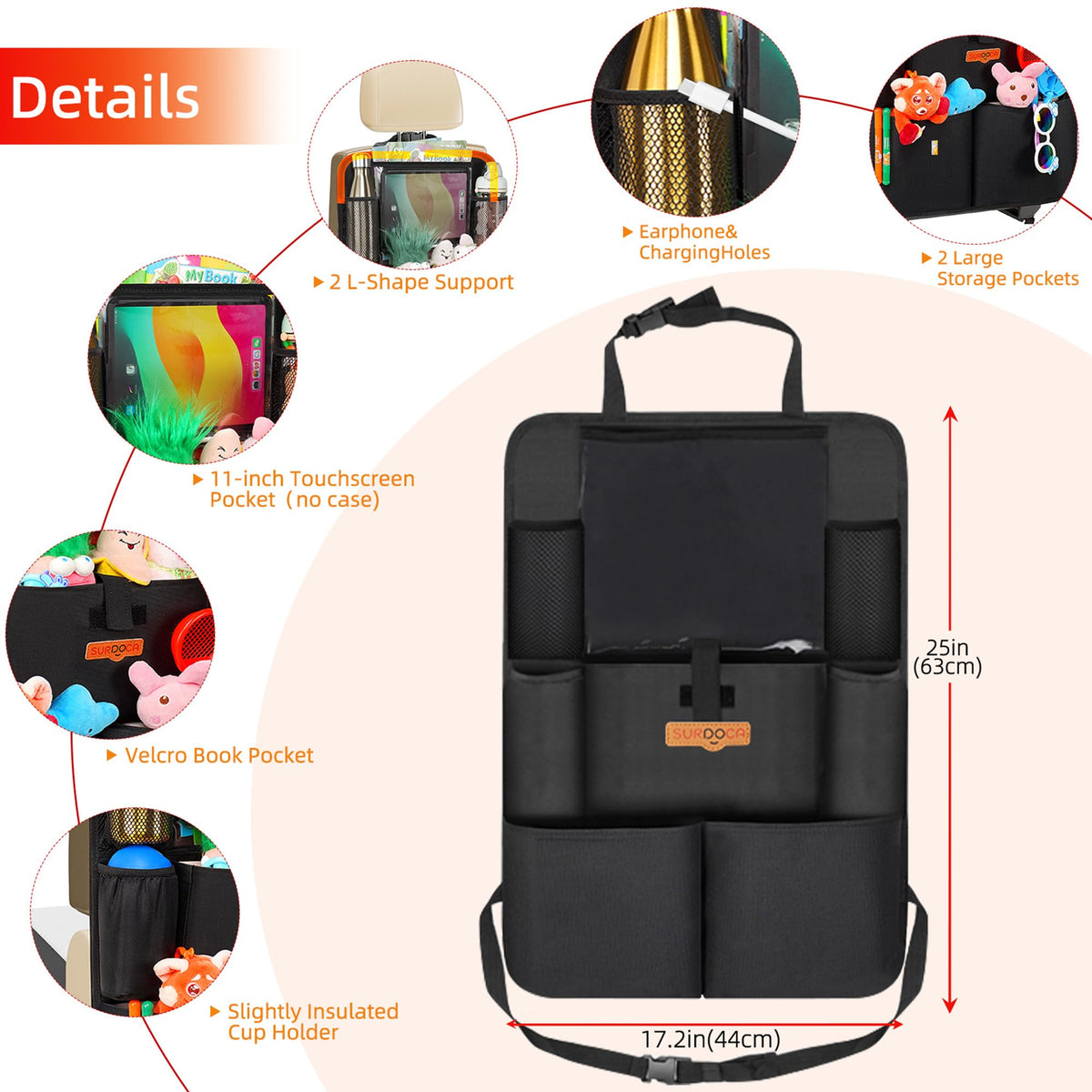SURDOCA Backseat Car Organizer,4th Gen Back Seat Protector with 11 Inch Tablet Holder, 8 Pockets,Car Storage Accessories Back Seat Organizer for Kids 🍁 All In One Marketplace Canada