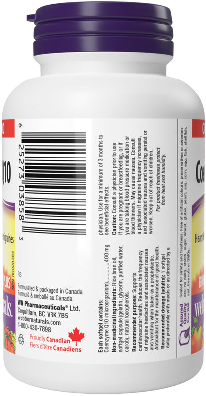 Webber Naturals Coenzyme Q10 (CoQ10) 400 mg, 60 Softgels, Ultra Strength, High Potency Antioxidant, For Heart Health, Cellular Energy Production, and Migraine Support 🍁 All In One Marketplace Canada
