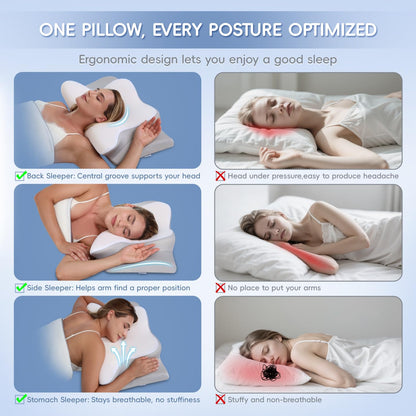 Missleep Cervical Neck Pillow,Memory Foam Pillows for Relieving Neck and Shoulder Pain, Neck Support Pillow for Side Sleepers, 2 Heights Ergonomic Pillow with Breathable Ice Silk Cover White 🍁 All In One Marketplace Canada
