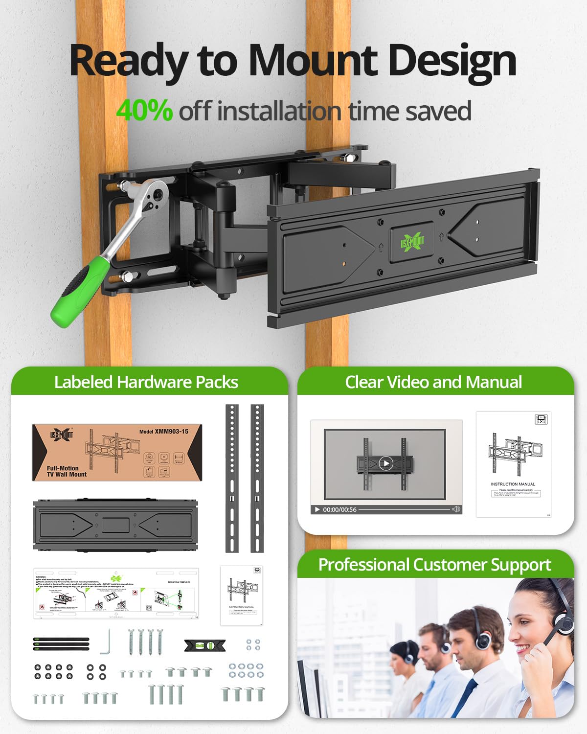 USX MOUNT Full Motion TV Wall Mount for Most 32-70 inch TVs up to 99 Lbs, Wall Mount TV Bracket with Articulating Swivel Tilting, TV Mount Fit 12" 16" Wood Studs, Max VESA 400x400mm, XMM903 🍁 All In One Marketplace Canada