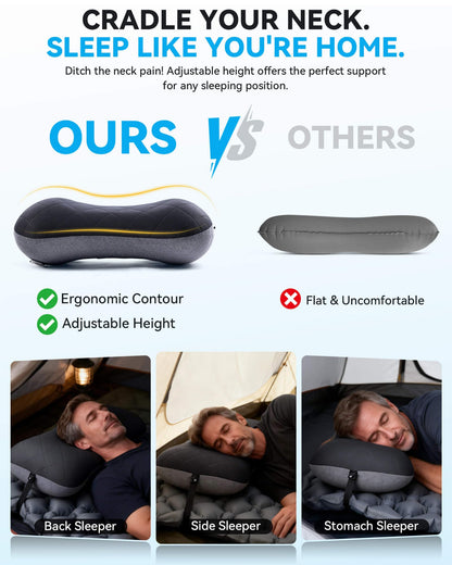 Hikenture Camping Pillow with Removable Cover - Ultralight Inflatable Pillow for Neck Lumber Support - Upgrade Backpacking Pillow - Washable Travel Air Pillows for Camping, Hiking, Backpacking (Black) 🍁 All In One Marketplace Canada