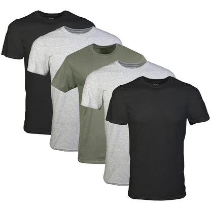 Gildan Men's Crew T-Shirts, Multipack, Style G1100, Black/Sport Grey/Military Green (5-Pack), Large 🍁 All In One Marketplace Canada