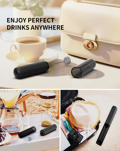 CIRCLE JOY Electric Milk Frother Handheld, Rechargeable Coffee Frother with Dual Spring Whisk, Portable Hand Frother Wand Drink Mixer for Coffee, Hot Chocolate, Cappuccino, Frappe, Matcha, Black 🍁 All In One Marketplace Canada