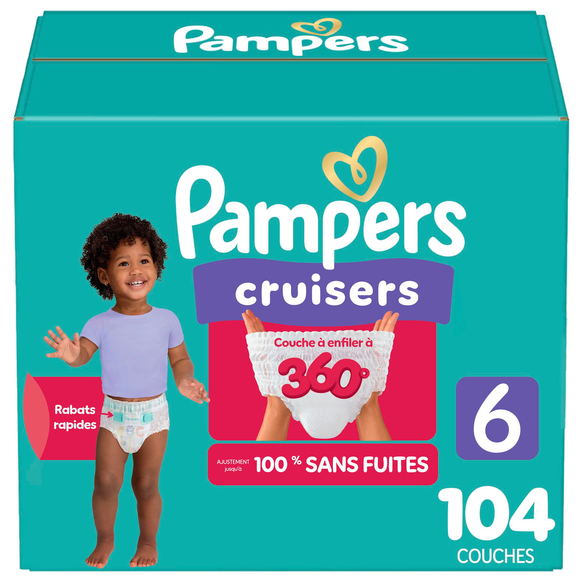 Pampers Diapers - Cruisers 360 degrees - Size 6, up to 100% Leakproof Fit, Designed for Active Babies, Pull On Diaper, EZ Off Tabs Designed for Easy Changes, 1 Pack (Count of 104) 🍁 All In One Marketplace Canada