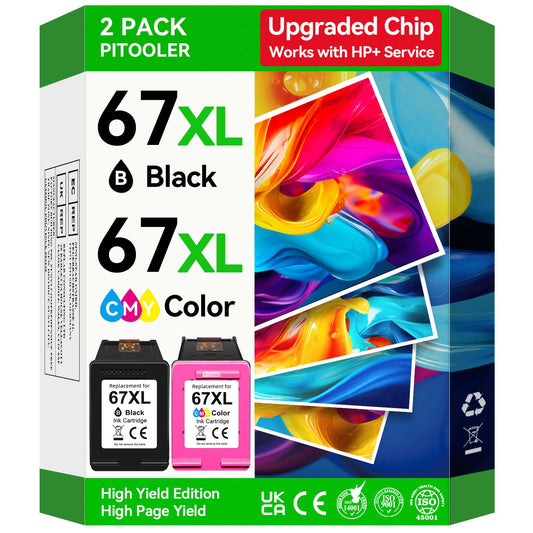 67XL Ink Cartridges Compatible for HP 67 Ink Cartridges Combo Pack Black Color Fit for Deskjet 2855e 4255e 2700 2755e 2734e 2842e 4255e 2827e 2723e 4155e 2742e Envy 6455e 6055e 6000 Printer 🍁 All In One Marketplace Canada