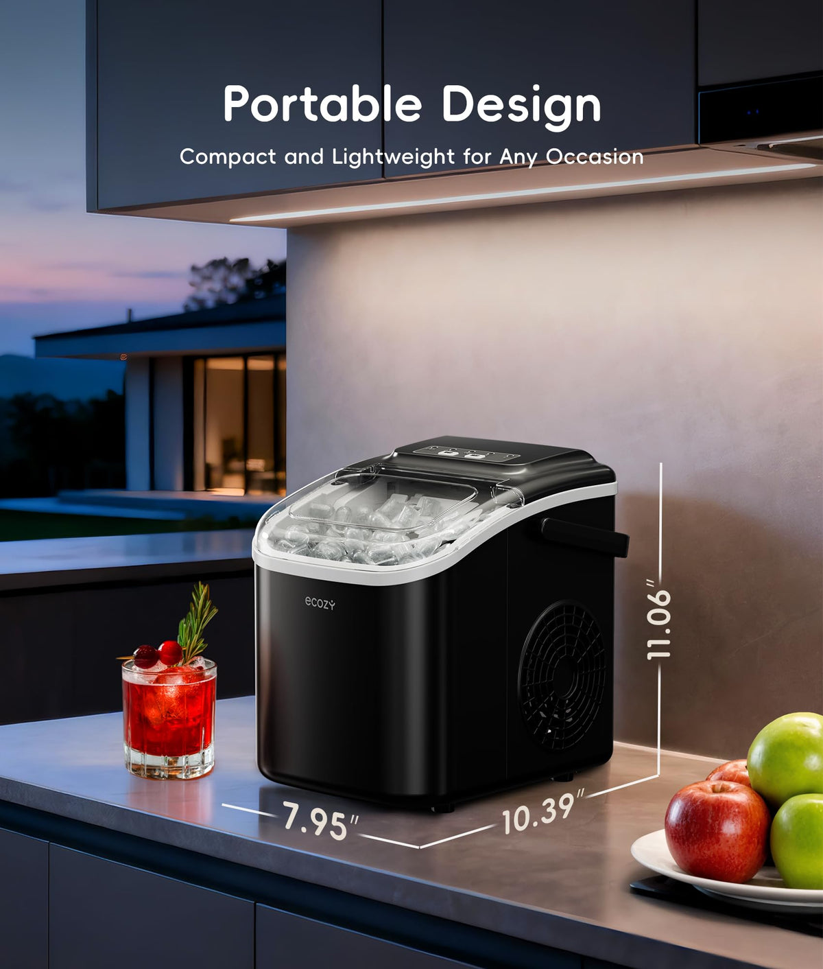 ecozy Portable Ice Makers Countertop, 8 Cubes in 6 Mins, 26lbs/Day, Bullet Ice Maker Machine with 2 Ice Sizes, Self-Cleaning Ice Maker with Carry Handle for Home/Kitchen/Party/Travel - 2026 Version 🍁 All In One Marketplace Canada