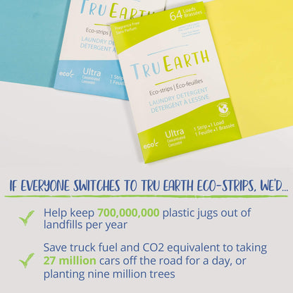 Tru Earth Compact Dry Laundry Detergent Sheets - Up to 128 Loads (64 Sheets) - Paraben-Free - Original Eco-Strip Liquidless Laundry Detergent, Laundry Sheets - Fresh Linen 🍁 All In One Marketplace Canada