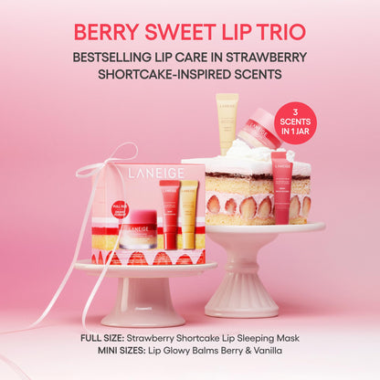 Laneige Berry Sweet Lip Trio Set | Lip Sleeping Mask Strawberry Shortcake & Mini Lip Glowy Balms in Berry & Vanilla