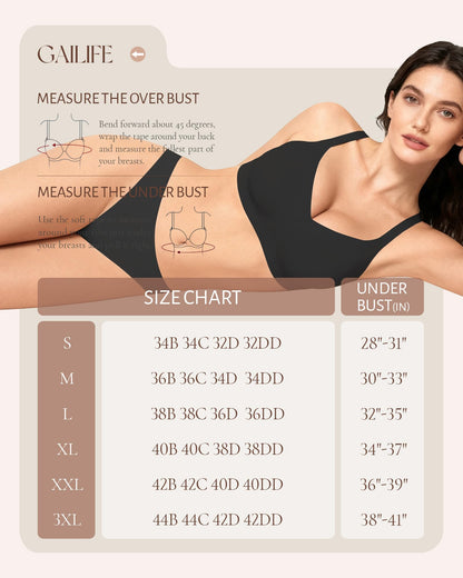 Gailife Womens Jelly Bra for Women Wireless Bras Seamless No Underwire Supportive Full Coverage T-Shirt Bra -New-Black-L 🍁 All In One Marketplace Canada