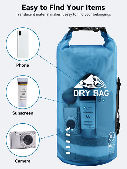 HEETA Dry Bag Waterproof for Women Men, Roll Top Lightweight Dry Storage Bag Backpack with Phone Case for Travel Swimming Boating Kayaking Paddle Board Camping Beach Accessories (Transparent Blue, 5L) 🍁 All In One Marketplace Canada