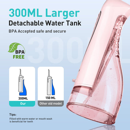 COSLUS Water Teeth Flosser C20 (F5020E): 300ML Electric Water Tooth Floss Cordless Jet Flossers for Teeth Cleaning IPX7 Waterproof Rechargeable Portable Travel Floss Light-Pink 🍁 All In One Marketplace Canada