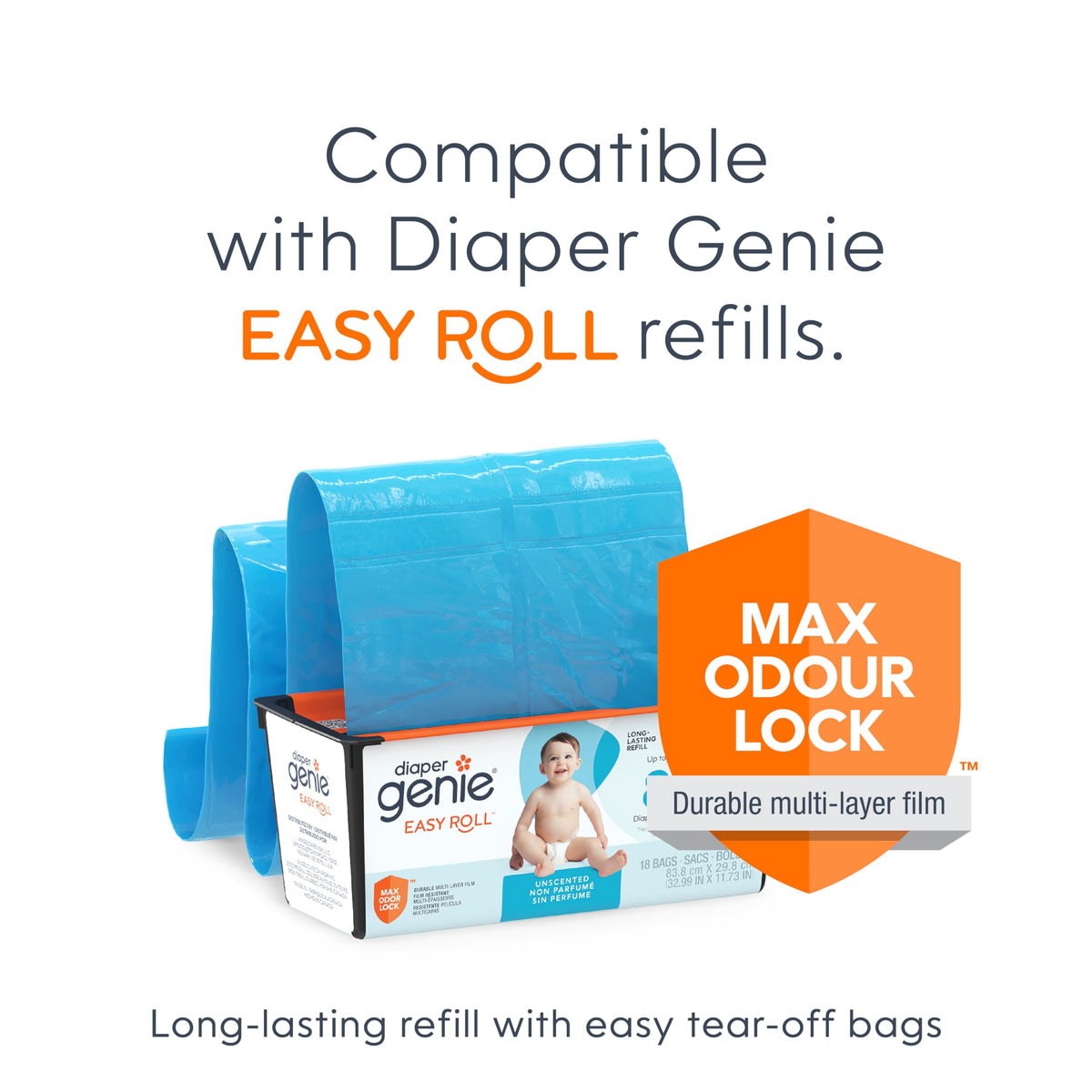 Diaper Genie Platinum Diaper Pail, White - Made in Durable Stainless Steel and Includes 1 Easy Roll Refill with 18 Bags 🍁 All In One Marketplace Canada