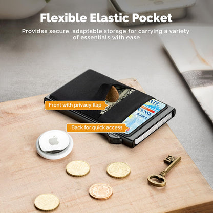YESIIW Minimalist Pop up Card Holder Wallet for Men RFID Blocking | Slim Business Credit Card Wallet with Money Pocket | Aluminum Metal Bank Card Case for Notes and Coins and Debit Cards | Black 🍁 All In One Marketplace Canada